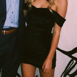 Black velvet off the shoulder dress